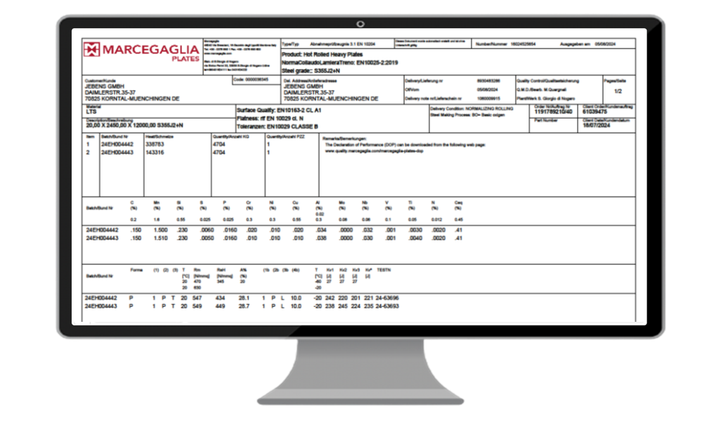 Material certificate example
